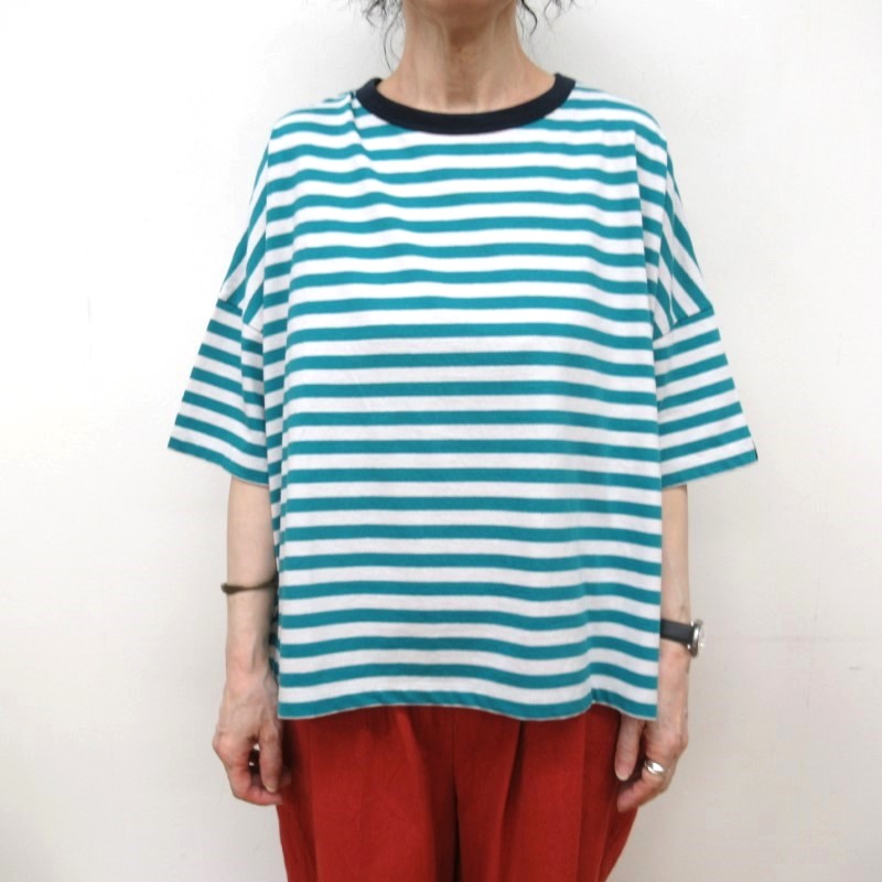 LAITERIE CD天竺ボーダーリンガーBIG Tシャツ/TURQUOISE74 【日本製】